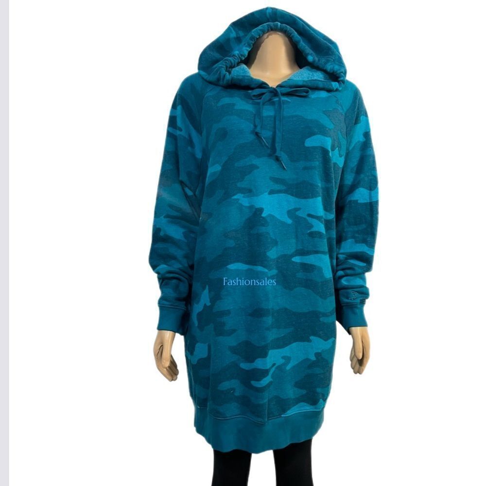 Victorias Secret Pink Cozy Fleece Dress Hoodie Pullover long sleeve blue Camo Xl - Picture 8 of 8